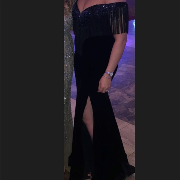 Dresses & Skirts - Velvet Fringe Evening Gown